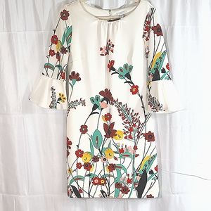 Lady dress used rarely worn size M white with multiple colors trumpet sleeves